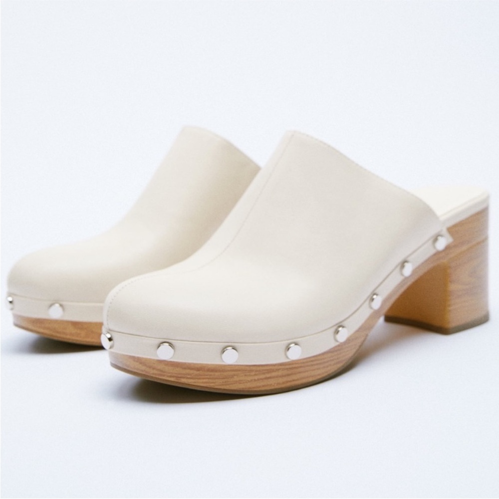 Zara Leather Studded Mule Clogs - New